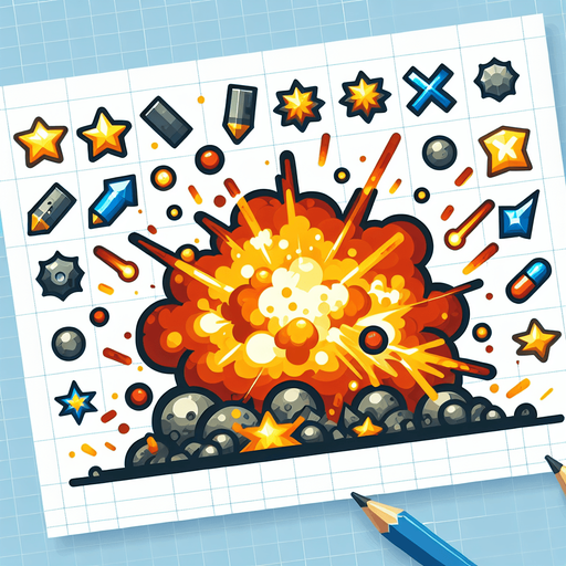 Explosion.
Single Game Texture. In-Game asset. 2d. Blank background. High contrast. No shadows.