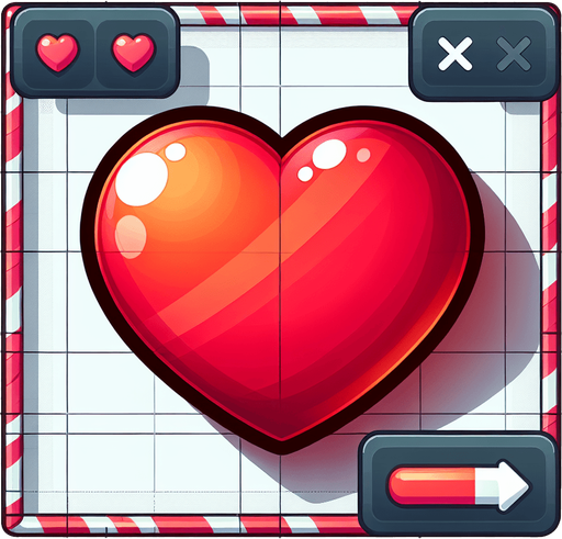 Vibrant red candy heart. cartoon. Sugar.
Game asset. 2d. Blank background. High contrast. No shadows.