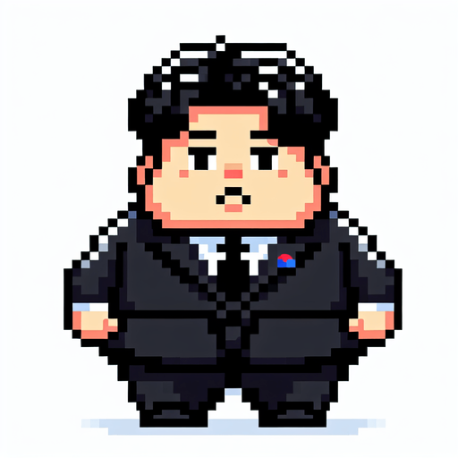 Pixel art of a short, fat, Korean dictator. Full body shot..