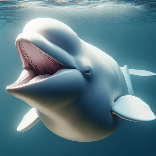 beluga swimming mouth open.
2024 game style. Photorealistic. Entire lateral profile view, perfectly horizontal.