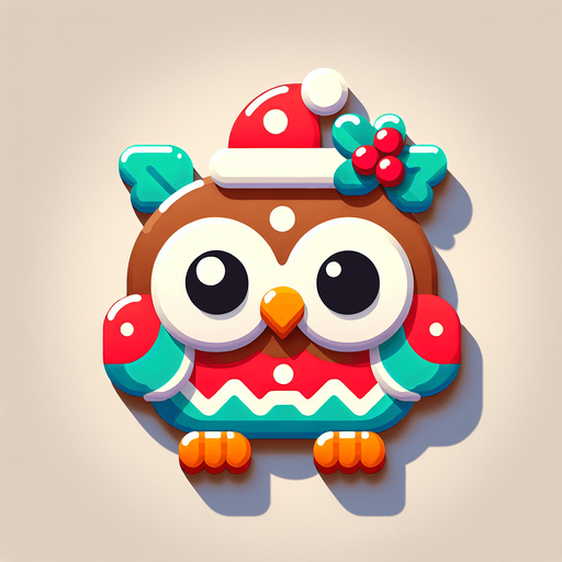 a cute christmas owl. Plastic style. Single Game Texture. In-Game asset. 2d. Blank background. High contrast. No shadows.