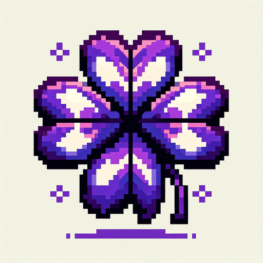 pixel art of a 4 leaf purple clover....
Single Game Texture. In-Game asset. 2d. Blank background. High contrast. No shadows.