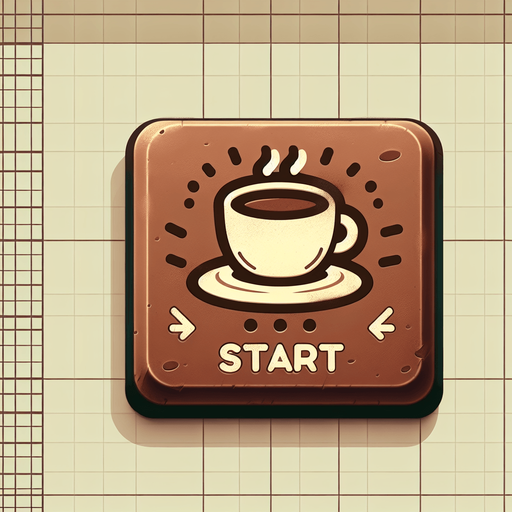 Rectangular coffee themed start button.
Single Game Texture. In-Game asset. 2d. Blank background. High contrast. No shadows.