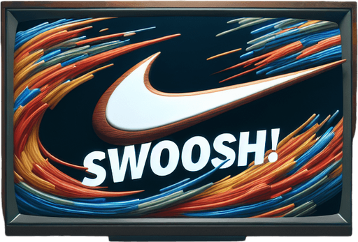 Text announcing 'Swoosh!'.
Basketball. Text only. Tv style ad.