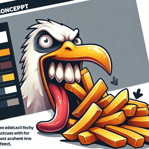 create a cartoon-style illustration of a seagul's face chomping down on fries make it comical..
Single Game Texture. In-Game asset. 2d. Blank background. High contrast. No shadows.