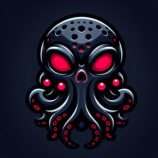 The octopus is black, with red eyes.
Single Game Texture. In-Game asset. 2d. Blank background. High contrast. No shadows.