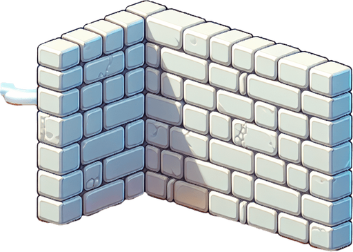 Create a cartoon-style illustration of a white wall of bricks on a beach.
Single Game Texture. In-Game asset. 2d. Blank background. High contrast. No shadows.