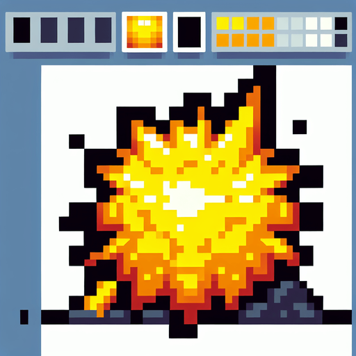 Bright yellow blast pixel art shooter game
Single Game Texture. In-Game asset. 2d. Blank background. High contrast. No shadows.