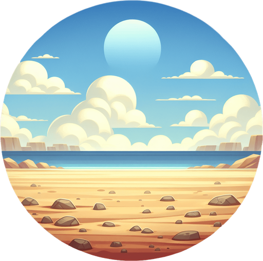 Sandy beach. No water is present. Sky takes up 80% of the image.
Single Game Texture. In-Game asset. 2d. Blank background. High contrast. No shadows.