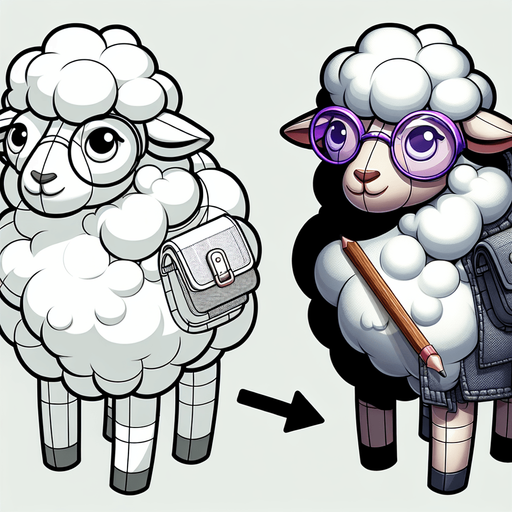 make a sheep wearing round purple glasses a jacket and a bag.
Single Game Texture. In-Game asset. 2d. Blank background. medium contrast. No shadows. cartoony. birdside view. full body. not facing the camera