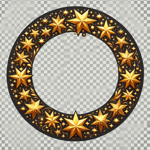 circular christmas golden star pattern transparent png Single Game Texture. In-Game asset. 2d. Blank background. High contrast. No shadows.