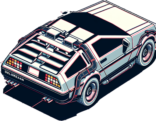 DeLorean car, seen from behind

Top-down, gta2, Single Game Texture. In-Game asset. 2d. Blank background. High contrast. No shadows.isometric