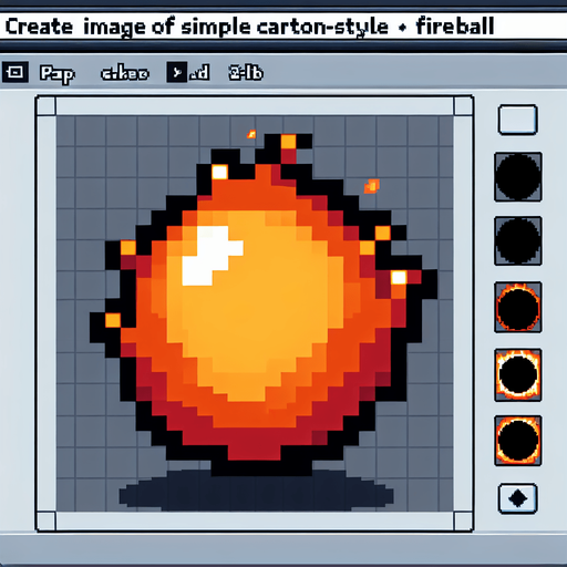 Cartoon, 8bit, fireball. Black border. Cicular..
Single Game Texture. In-Game asset. 2d. Blank background. High contrast. No shadows.