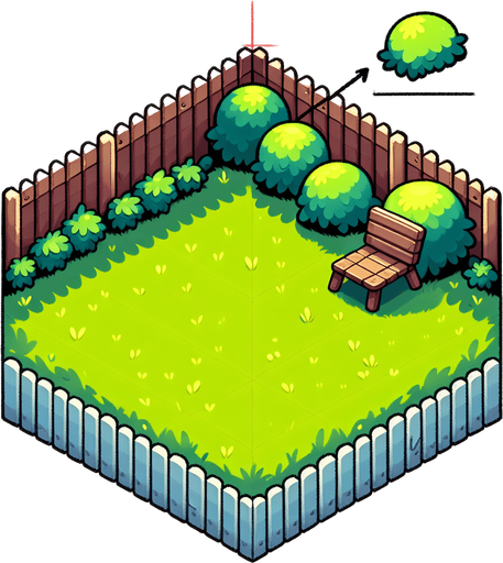 Cartoon. Grass background. Backyard.  Top view. In game asset Single Game Texture. In-Game asset. 2d. Blank background. High contrast. No shadows.