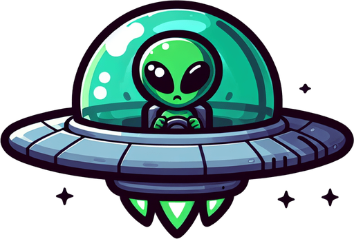 Ufo with green alien driving it.
Single Game Texture. In-Game asset. 2d. Blank background. High contrast. No shadows.