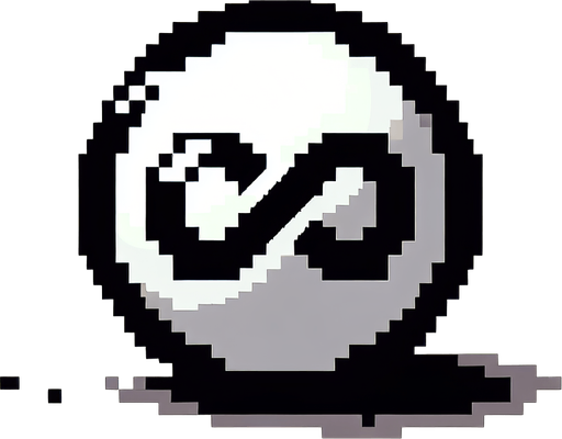 white round ball with black edges. has a black infinity logo inprinted on it. pixelated. 8 bit..
Single Game Texture. In-Game asset. 2d. Blank background. High contrast. No shadows.