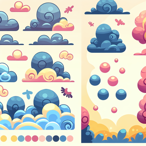 Create a cartoon-style illustration of clouds. The goal is to capture a lively and playful location...
Single Game Texture. In-Game asset. 2d. Blank background. High contrast. No shadows.