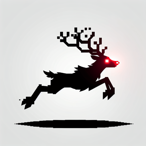 2d silhouette of a flying reindeer with a red glowy nose Single Game Texture. In-Game asset. 2d. Blank background. High contrast. No shadows.