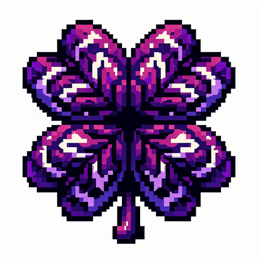 pixel art of a 4 leaf purple clover....
Single Game Texture. In-Game asset. 2d. Blank background. High contrast. No shadows.