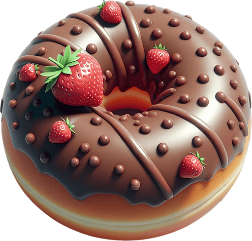 Donut nappage chocolat fraise.
Single Game Texture. In-Game asset. 3D
 Blank background. High contrast. No shadows.