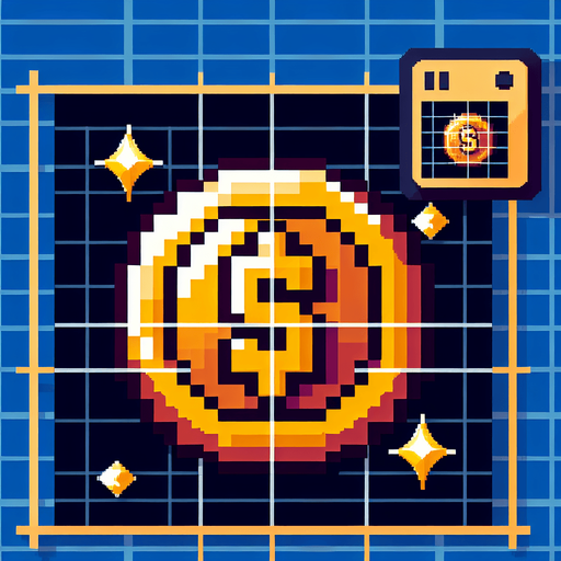 Pixel art coin for platform computer game.
Single Game Texture. In-Game asset. 2d. Blank background. High contrast. No shadows.