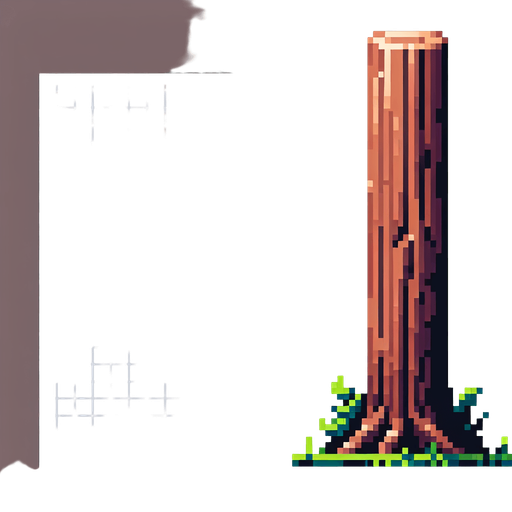 pixelart - a smooth brown wooden tree trunk of a tall tree.Only the trunk of the tree should be seen in the generated image..
Single Game Texture. In-Game asset. 2d. Blank background. High contrast. No shadows.