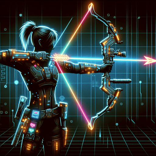 a cyberpunk archer with aiming plasma arrows.
Single Game Texture. In-Game asset. 2d. Blank background. High contrast. No shadows.