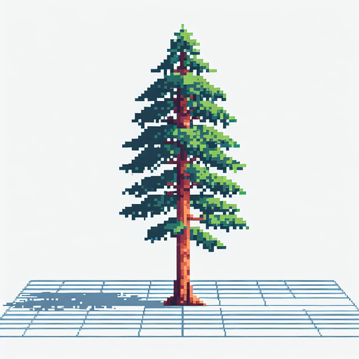 pixel art of a tall, tree.
game asset, 2d, white background, shadowless.