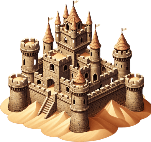 Realistic sand castle..
Single Game Texture. In-Game asset. 2d. Blank background. High contrast. No shadows.