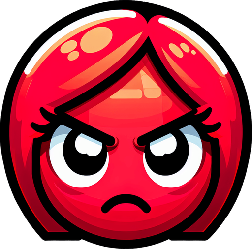 create a cartoon-style illustration of an red girly angry emoji.
Single Game Texture. In-Game asset. 2d. Blank background. High contrast. No shadows.