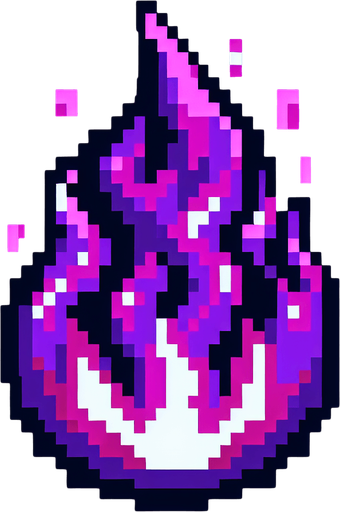 purple flame. I want the art style to reflect a classic 16-bit retro pixel art aesthetic, reminiscent of early 1990s RPGs with vibrant colors..
Single Game Texture. In-Game asset. 2d. Blank background. High contrast. No shadows.