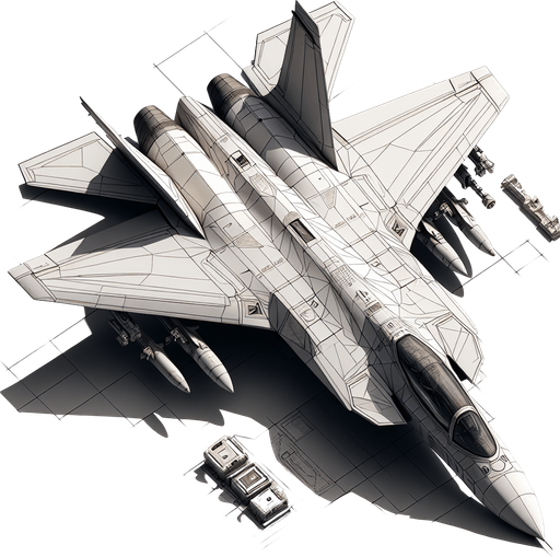 Fighter jet.
Single Game Texture. In-Game asset. 2d. Blank background. High contrast. No shadows.