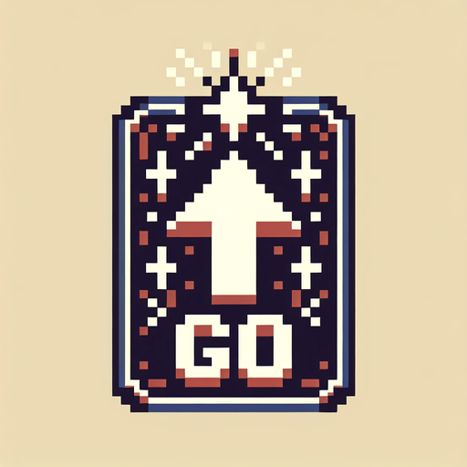 An arrow pointing up with Text that says Go, I want the art style to reflect a classic 16-bit retro pixel art aesthetic, reminiscent of early 1990s RPGs..
Single Game Texture. In-Game asset. 2d. Blank background. High contrast. No shadows.