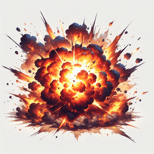 explosion frame.
Single Game Texture. In-Game asset. 2d. Blank background. High contrast. No shadows.