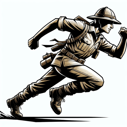 adventurer in a safari outfit, running.
Single Game Texture. In-Game asset. 2d. Blank background. High contrast. No shadows.