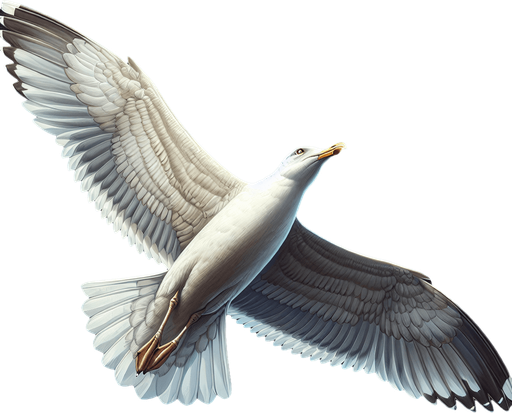 seagull with wings spread, seen from above.
Single Game Texture. In-Game asset. 2d. Blank background. High contrast. No shadows.