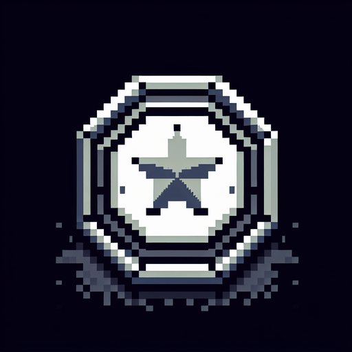 silver octo coin. pixelated. 8 bit.
Single Game Texture. In-Game asset. 2d. Blank background. High contrast. No shadows.