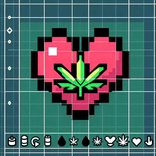 A heart in the shape of a cannabis leaf cartoon Single Game Texture. In-Game asset. 2d. Blank background. High contrast. No shadows. Single Game Texture. In-Game asset. 2d. Blank background. High contrast. No shadows.