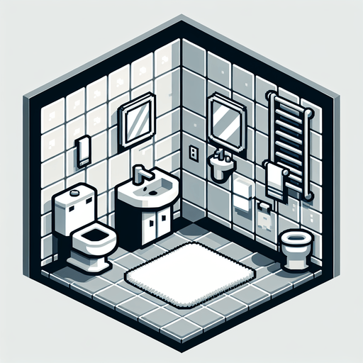 toilet room background.
Single Game Texture. In-Game asset. 2d. Blank background. High contrast. No shadows.