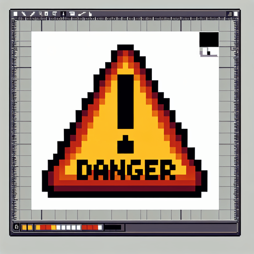 danger sign with an exclamation mark and the word 'danger' written on it, front view, I want the art style to reflect a classic 16-bit retro pixel art aesthetic, reminiscent of early 1990s RPGs..
Single Game Texture. In-Game asset. 2d. Blank background. High contrast. No shadows.