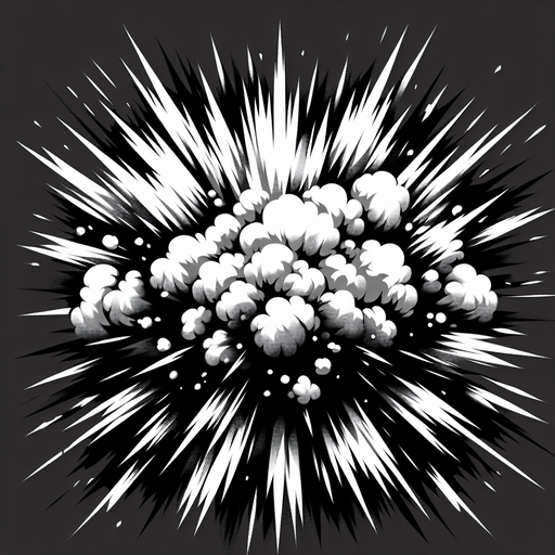 explosion, black and white.
Single Game Texture. In-Game asset. 2d. Blank background. High contrast. No shadows.