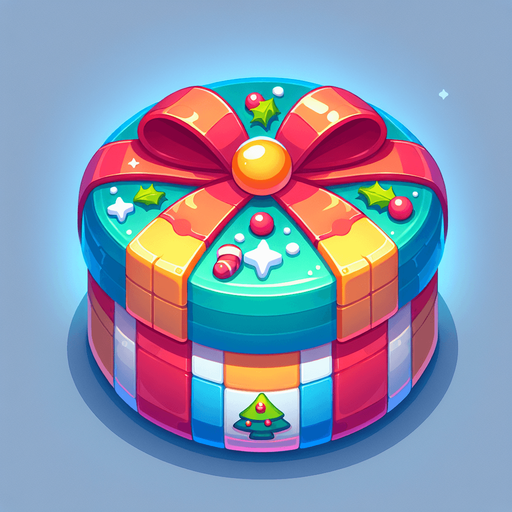 a round christmas gift.plastic style. Single Game Texture. In-Game asset. 2d. Blank background. High contrast. No shadows.