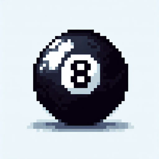 black 8-ball biliard ball. pixelated. 8 bit..
Single Game Texture. In-Game asset. 2d. Blank background. High contrast. No shadows.