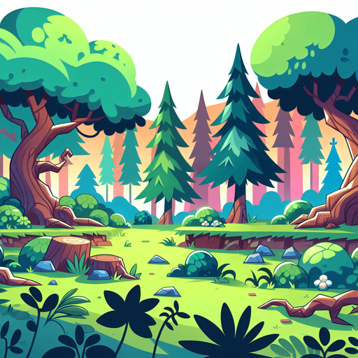 Cartoonic Forest, perfect for arcade..
Single Game Texture. In-Game asset. 2d. Blank background. High contrast. No shadows.