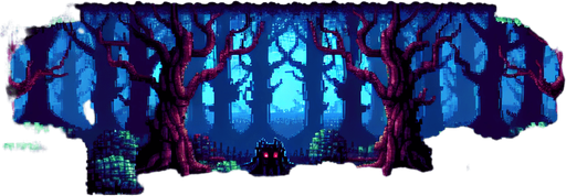 evil enchanted dark forest background, 1st person perspective, I want the art style to reflect a classic 16-bit retro pixel art aesthetic, reminiscent of early 1990s RPGs with vibrant colors..
Single Game Texture. In-Game asset. 2d. Blank background. High contrast. No shadows.