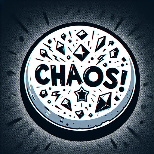 a button that says "Chaos!".
Single Game Texture. In-Game asset. 2d. Blank background. High contrast. No shadows.