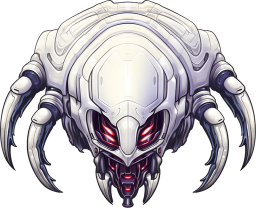 single alien enemy spaceship facing down, looking like space alien adopted to living in space.
Game Texture. In-Game asset. 2d. Pixelart. White background. Blank background. Low detail. High contrast.