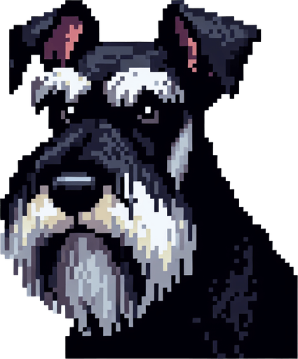 pixel art Giant Schnauzer.
Single Game Texture. In-Game asset. 2d. Blank background. High contrast. No shadows.