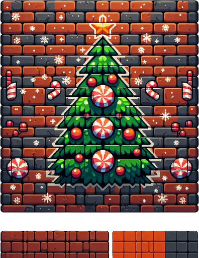 2d christmas brick wall Single Game Texture. In-Game asset. 2d. Blank background. High contrast. No shadows.