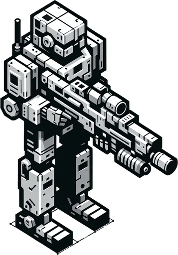 top down robot with gun.
Single Game Texture. In-Game asset. 2d. Blank background. High contrast. No shadows. topdown shooter